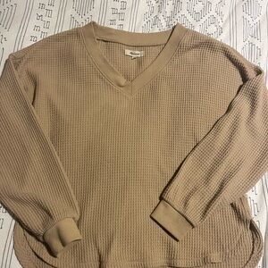 Madewell Women’s Taupe Waffle-Knit V-Neck Thermal/Sweater